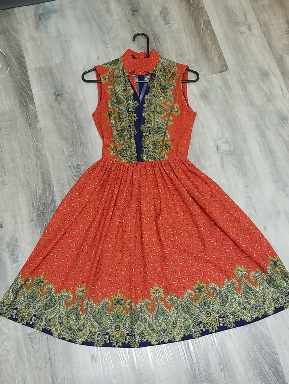 Vintage Orange/Navy Paisley Dress